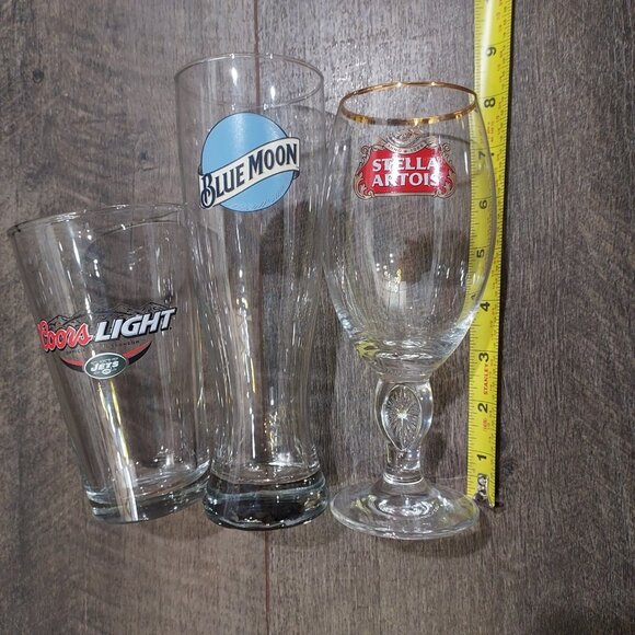 Beer Glass Lot of 3 Coors Jets Stella Blue Moon Barware - Picture 4 of 12